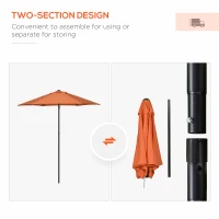 Outsunny 2m Garden Parasol Umbrella, Outdoor Sun Shade with 6 Sturdy Ribs for Balcony, Bench, Garden, Orange(m-4)