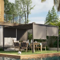 Outsunny 3(m) x 4m Metal Pergola with LED Lights, Outdoor Garden Pergola with Sliding Roof, Solar Powered, for BBQ, Lawn, Dark Grey(m-9)
