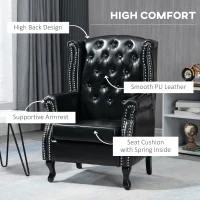 HOMCOM Wingback Accent Chair Tufted Chesterfield-style Armchair with Nail Head Trim for Living Room Bedroom Black(m-4)