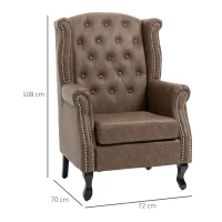 HOMCOM Wingback Accent Chair Tufted Chesterfield-style Armchair with Nail Head Trim for Living Room Bedroom Brown(m-3)