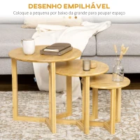 HOMCOM Conjunto de 3 Mesas de Centro Redondas de Bambu  Ø48x48 cm Ø40x40 cm Ø32x32 cm Madeira(m-4)