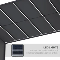 Outsunny 3(m) x 4m Metal Pergola with LED Lights, Outdoor Garden Pergola with Sliding Roof, Solar Powered, for BBQ, Lawn, Dark Grey(m-5)