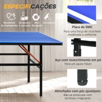 SPORTNOW Mesa de Ping Pong Dobrável com Rodas para Interior e Exterior Tamanho Padrão com Rede Raquetes e Bolas 274x152,5x76 cm Azul(m-8)