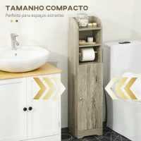 kleankin Armário Casa de Banho com Prateleira Ajustável e Suporte para Papel Higiênico 23x18x100 cm Cinza(m-6)