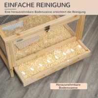 PawHut Kleintierkäfig Kleintierstall Nagerkäfig mit Bodenwanne und Rampe Meerschweinchenstall  Holzkäfig Kleintier Tannenholz Natur 63,5 x 62 x 78 cm(m-5)