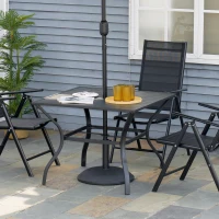 Outsunny 94 x 94 cm Garden Table with Parasol Hole, Outdoor Dining Garden Table for Four with Slatted Metal Plate Top, Black(m-2)