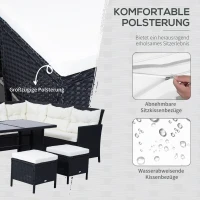 Outsunny Gartenmöbel-Set aus PE-Rattan für 7 Personen, abnehmbare Polster, Cremeweiß + Schwarz(m-4)