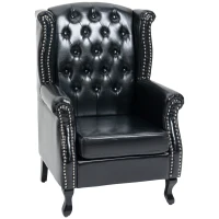 HOMCOM Wingback Accent Chair Tufted Chesterfield-style Armchair with Nail Head Trim for Living Room Bedroom Black(m-1)