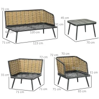 Outsunny Gartenmöbel-Set für 5 Personen Rattan Sitzgruppe mit Kissen Balkonmöbel Sand(m-3)
