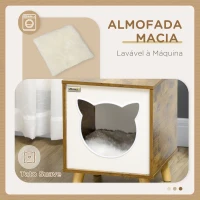 PawHut Casa de Madeira para Gatos Caverna para Gatos com Almofada Lavável e Pés Elevados 34x34x44, cm Marrom(m-5)