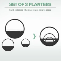 Jardiniere pentru balcon, set 3 bucati din otel si acrilic cu montare pe perete, pentru spatii interioare si exterioare, Ф30.5x5/Ф20.5x5/Ф15.5x5 cm, negru(m-4)