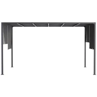 Outsunny 3(m) x 4m Metal Pergola with LED Lights, Outdoor Garden Pergola with Sliding Roof, Solar Powered, for BBQ, Lawn, Dark Grey(m-9)