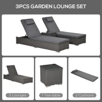 Outsunny Five-Position Back Sun Lounger Set, with Table - Grey(m-5)