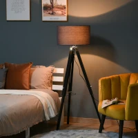 HOMCOM Modern Tripod Floor Lamps for Living Room with Fabric Lampshade, Standing Lamp for Bedroom Bulb not Included, Grey and Black(m-4)