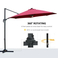 Outsunny 3(m) LED Cantilever Parasol Outdoor Sun Umbrella w/ Base Solar Lights Red(m-6)