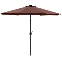 Outsunny 2.7m Garden Parasol Sun Umbrella Patio Summer Shelter w/ LED Solar Light, Angled Canopy, Vent, Crank Tilt, Coffee Brown(m-11)