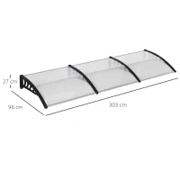 Outsunny Front Door Canopy, Outdoor Awning, 303 x 96cm Rain Shelter for Window, Porch and Front/Back Door, Clear(m-3)