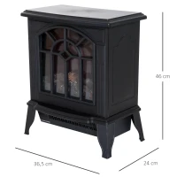 HOMCOM Chimenea Eléctrica 1000 W/2000 W Chimenea Decorativa de pie con Temperatura Ajustable LED Llamas y Protección Sobrecalentamiento para 15-20 ㎡ 36,5x24x46 cm Negro(m-3)