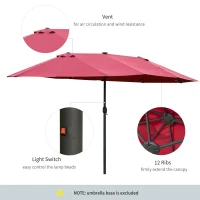 Outsunny 4.4m Double-Sided Sun Umbrella Patio Parasol LED Solar Lights Red(m-5)