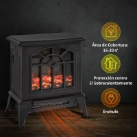 HOMCOM Chimenea Eléctrica 1000 W/2000 W Chimenea Decorativa de pie con Temperatura Ajustable LED Llamas y Protección Sobrecalentamiento para 15-20 ㎡ 36,5x24x46 cm Negro(m-4)