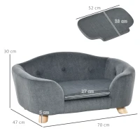 PawHut Dog Sofa Bed Pet Chair Couch with Water Resistant Fabric, Kitten Lounge with Soft Cushion, Wooden Frame for Mini Size Dogs - Grey(m-3)