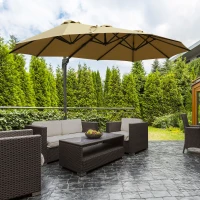 Outsunny 4.5 m Patio Parasol, Large Double-Sided Rectangular Garden Umbrella with Crank Handle, 360° Cross Base for Bench, Outdoor, Khaki(m-10)