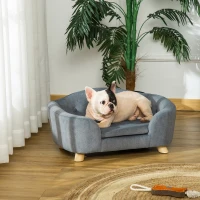 PawHut Dog Sofa Bed Pet Chair Couch with Water Resistant Fabric, Kitten Lounge with Soft Cushion, Wooden Frame for Mini Size Dogs - Grey(m-2)