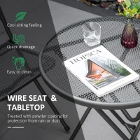 Outsunny 3 Piece Garden Bistro Set w/ Foldable Design Mesh Metal Outdoor Coffee Table Set Two Chairs Dark Grey(m-6)