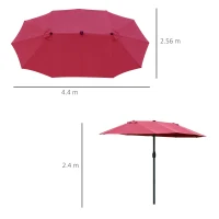 Outsunny 4.4m Double-Sided Sun Umbrella Patio Parasol LED Solar Lights Red(m-3)