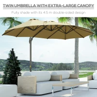 Outsunny 4.5 m Patio Parasol, Large Double-Sided Rectangular Garden Umbrella with Crank Handle, 360° Cross Base for Bench, Outdoor, Khaki(m-7)