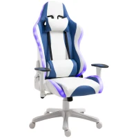 Vinsetto RGB LED Light Gaming Chair, PU Leather Thick Padding High Back Office Chair with Removable Pillows Adjustable Height 5 Wheels 360° Swivel, White Blue(m-1)