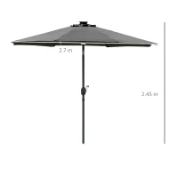 Outsunny 2.7m Garden Parasol Sun Umbrella w/ LED Solar Light Angled Canopy Grey(m-3)