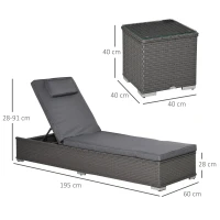 Outsunny Five-Position Back Sun Lounger Set, with Table - Grey(m-3)
