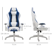 Vinsetto RGB LED Light Gaming Chair, PU Leather Thick Padding High Back Office Chair with Removable Pillows Adjustable Height 5 Wheels 360° Swivel, White Blue(m-3)