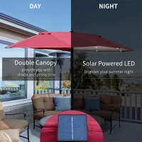 Outsunny 4.4m Double-Sided Sun Umbrella Patio Parasol LED Solar Lights Red(m-4)