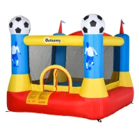 Outsunny Kids Football Bouncy Castle House Inflatable Trampoline w/ Blower Outdoor Play  Garden Activity Fun 3-8 Years 2.25 x 2.2 x 1.95m(m-1)