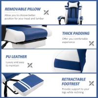 Vinsetto PU Leather Gaming Chair with Headrest, Footrest, Wheels, Adjustable Height, Racing Gamer Chair, Blue White(m-8)