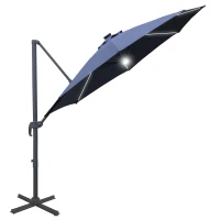 Outsunny 3(m) LED Cantilever Parasol Outdoor Sun Umbrella w/ Base Solar Lights Blue(m-12)
