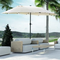 Outsunny 4.4m Double-Sided Sun Umbrella Patio Parasol LED Solar Lights Cream White(m-10)