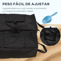 Outsunny Conjunto de 2 Bolsas de Areia para Peso de Chapéu de Sol 50 kg Base para Chapéu de Sol com Pá e Alças 50x25x18 cm Preto(m-6)