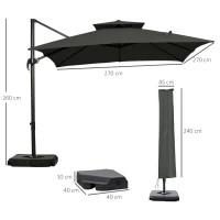Outsunny Cantilever Parasol 360 Degree Rotation Angle Adjustment Outdoor Market Garden Umbrella - Dark Grey(m-3)