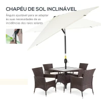 Outsunny Chapéu de Sol de Alumínio Retangular com Toldo Inclinável a Manivela e Mastro Desmontável  195x295x240 cm Creme(m-4)