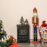 HOMCOM Freestanding Electric Fireplace Indoor Heater Glass View Log Wood Burning Effect Flame Portable Fireplace Stove 950/1850W Black(m-9)