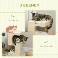 PawHut kattengrot, kattenhuis, 3-laags kattenkast met kussen, eikenhout(m-4)