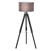 HOMCOM Modern Tripod Floor Lamps for Living Room with Fabric Lampshade, Standing Lamp for Bedroom Bulb not Included, Grey and Black(m-1)