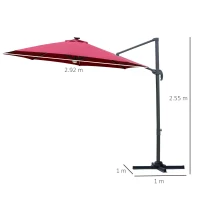 Outsunny 3(m) LED Cantilever Parasol Outdoor Sun Umbrella w/ Base Solar Lights Red(m-3)