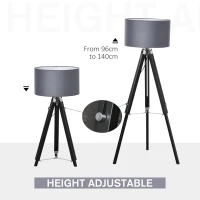 HOMCOM Modern Tripod Floor Lamps for Living Room with Fabric Lampshade, Standing Lamp for Bedroom Bulb not Included, Grey and Black(m-5)