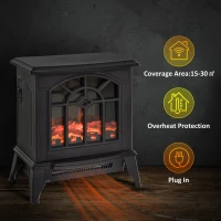HOMCOM 1000W/2000W Freestanding Electrical Fireplace Indoor Heater Stove Log Wood LED Burning Effect Flame with Thermostat Control Black(m-4)