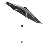 Outsunny 2.7m Garden Parasol Sun Umbrella w/ LED Solar Light Angled Canopy Grey(m-1)