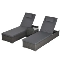 Outsunny Five-Position Back Sun Lounger Set, with Table - Grey(m-11)